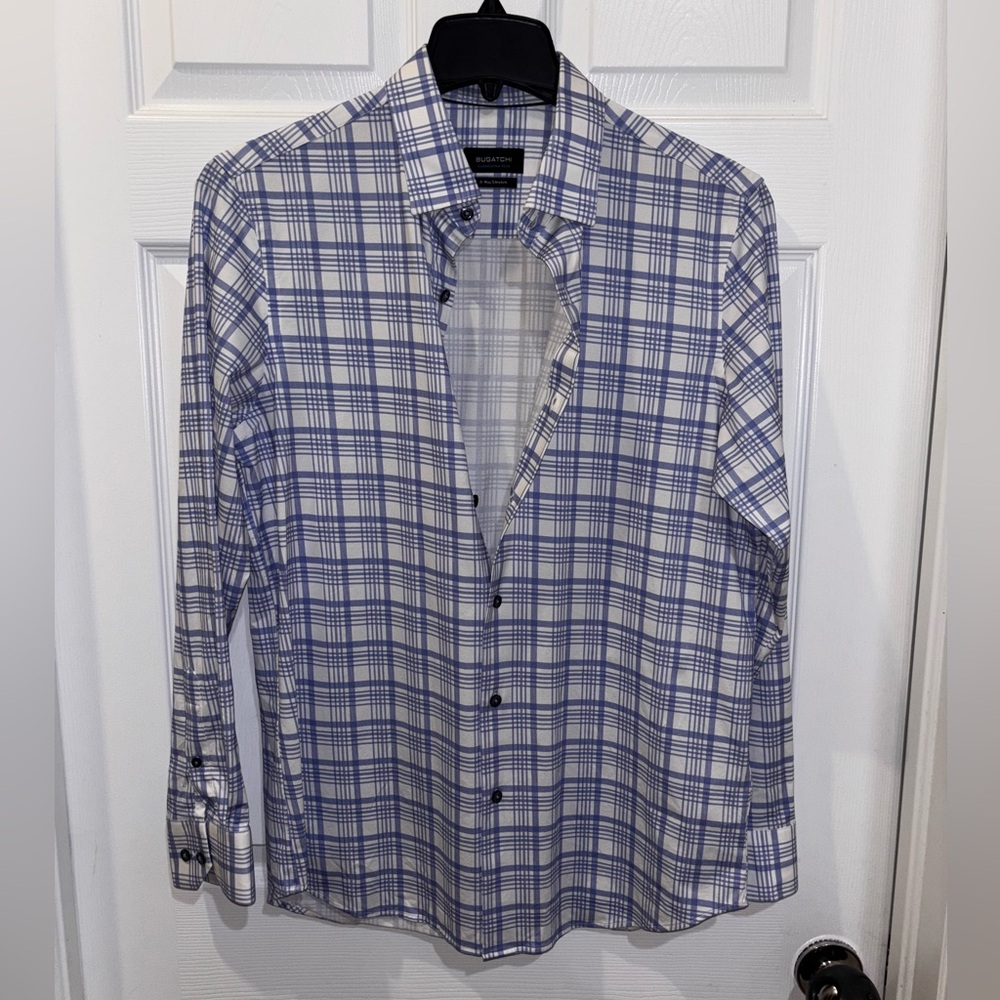 Bugatchi 8 Way Stretch Dress Shirt Mens M Shaped Fit Button Up - Picture 2 of 13
